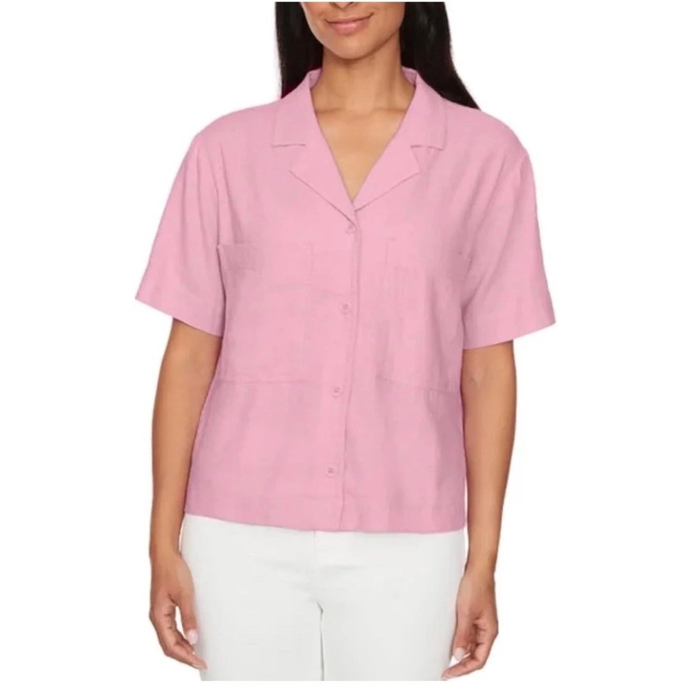 Buffalo David Bitton Women's Linen Blend Pink Short‎ Sleeve Top Size Small